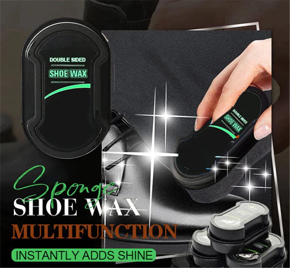 double-sided instant shoe polish sponge that provides a quick and easy shine to leather footwear.